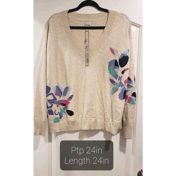 Nic + Zoe Blooming V Neck Sweater Size 1X Lightweight‎ Floral NWT - Picture 1 of 8